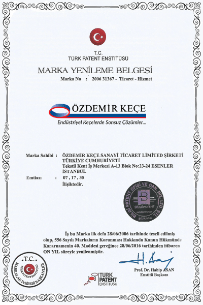 Marka Tescil Belgesi — Tescilli marka — yenileme belgesi