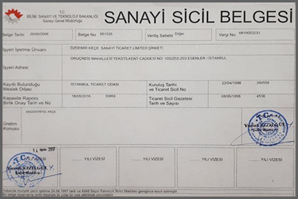 Sanayi Sicil Belgesi — T.C. Sanayi ve Teknoloji Bakanlığı